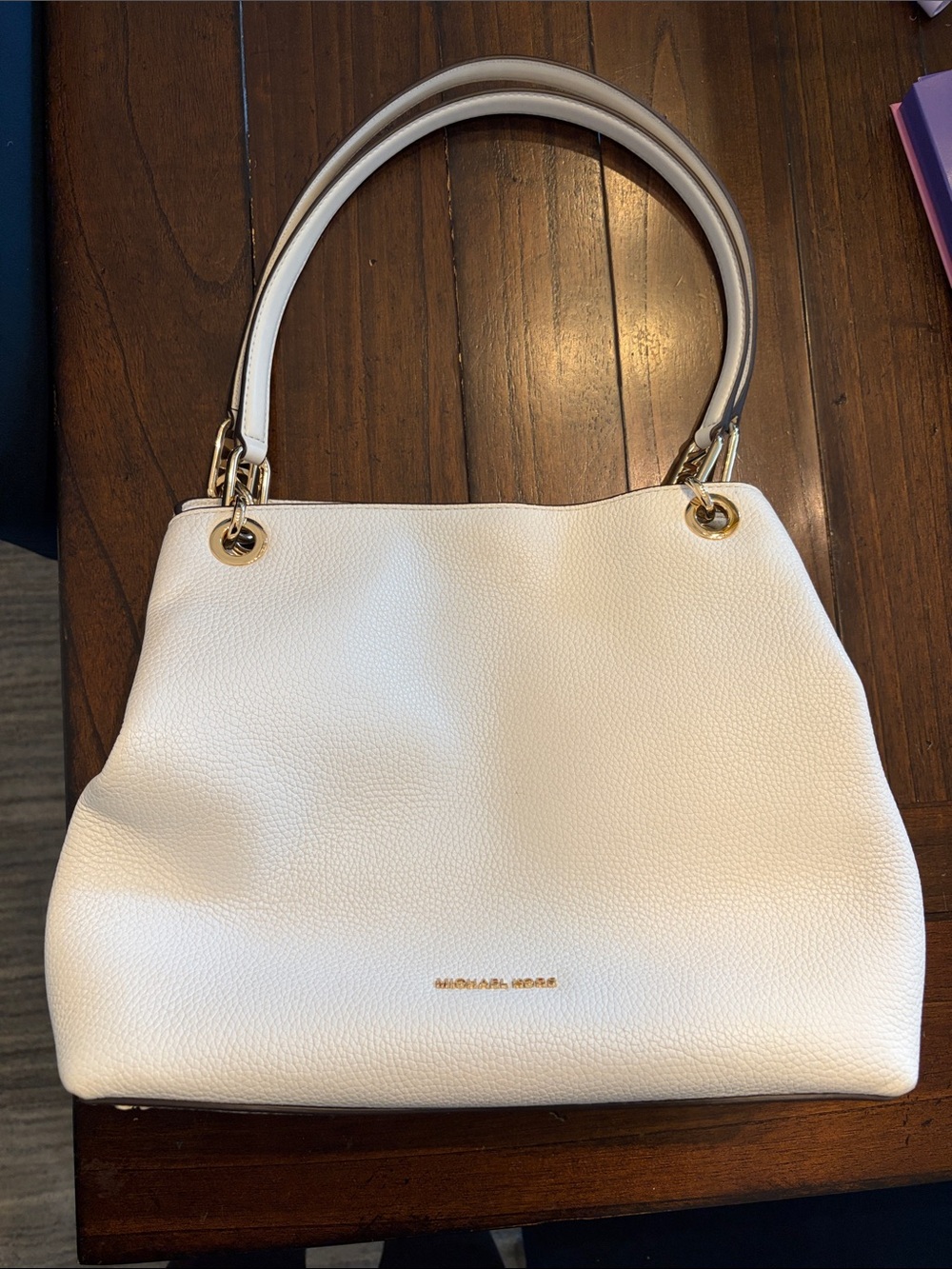 Michael Kors Cream Pebbled Leather Shoulder Bag with Gold Hardware